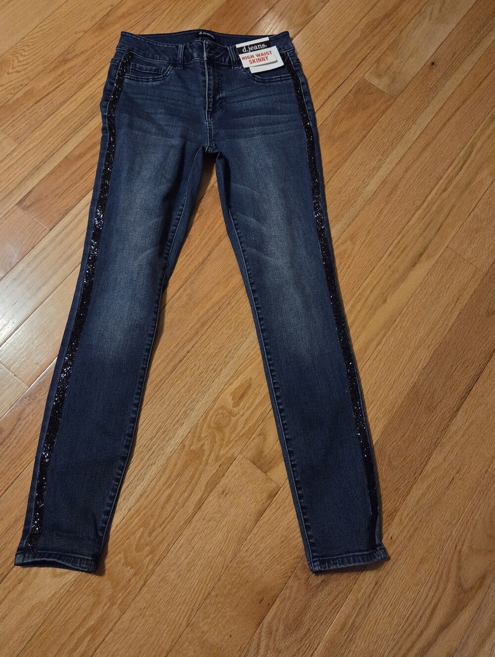 Sequin Trimmed Dark Skinny Jeans